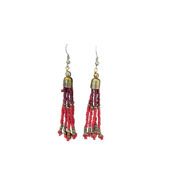 fringe earrings colorful beaded - Picture 1 of 2